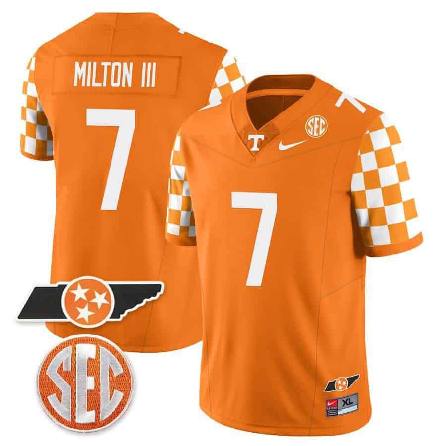 Men Tennessee Volunteers #7 Milton ii Orange 2024 Nike Checkerboard & Alternate NCAA Jersey->ncaa teams->NCAA Jersey